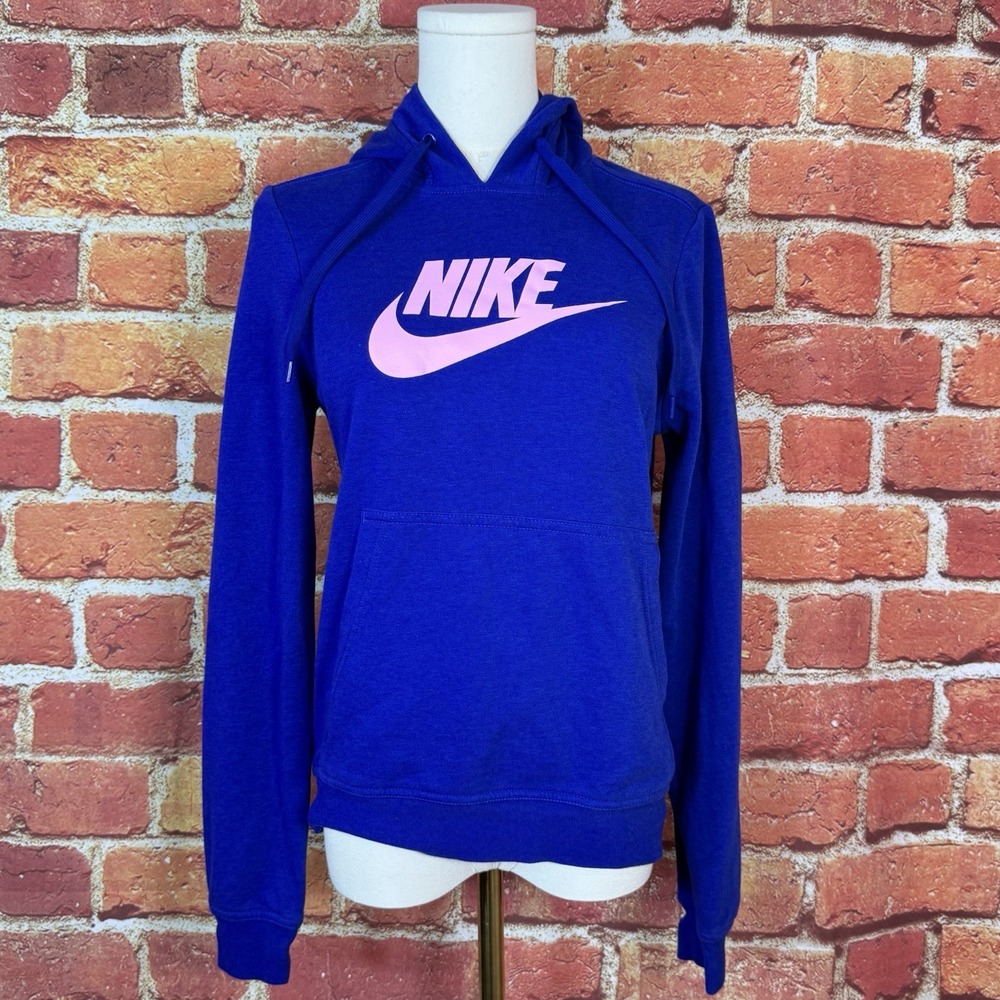 Nike Women's Blue Hoodie With Logo Size XS Fall Comfort Kangaroo Pocket EUC